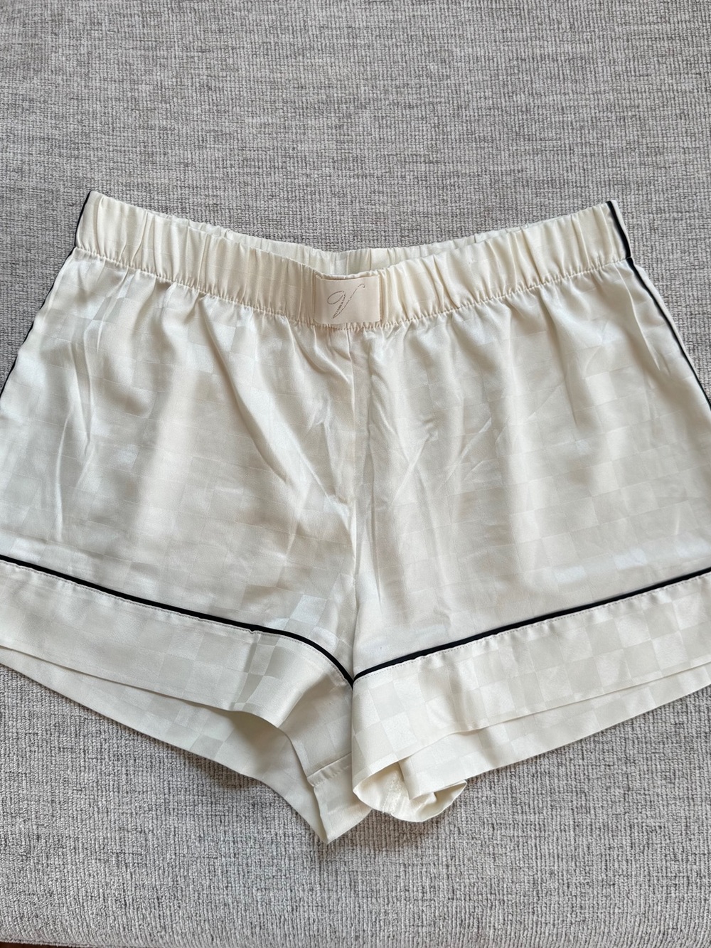 Victorias Secret Cream Yellow Checkered Satin Lounge Shorts with Black Piping